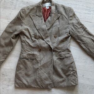 Evan Picone Brown Houndstooth Double-Breasted Blazer